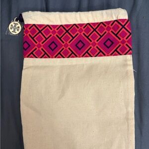 Tory Burch Canvas Pouch with Pink and Orange Pattern